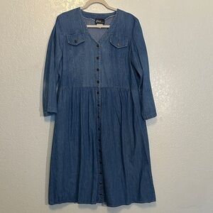 Chez Denim-Style Button Front Midi Dress Blue 12 GVC